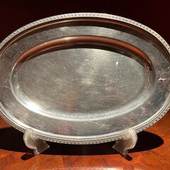 ヴィンテージ調 シルバーカラーのオーバルプレート（楕円皿）／店舗...