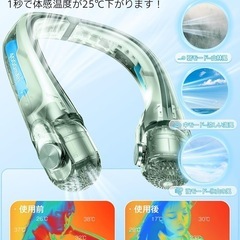 ネックファン★首掛け扇風機 羽根なし 首掛け ハンズフリー グリーン 軽量 4個セットの画像
