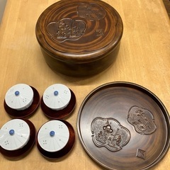 2505-122 急須・湯呑み入れ  おぼん&湯呑み４客セット ...
