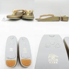 草履 東京浅草【金鷲】キンワシ印 絹鼻緒 Lサイズ シャンパンゴールド 花唐草 24cm 日本製 未使用品 【キモノオフ野々市若松店】の画像
