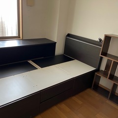 収納付ベッド、PC机、飾り棚、マット4点セット