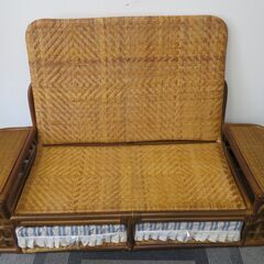籐製 ラタン ソファー サイズ約 縦63×横150×高90cm ラタン アジアン モダン 椅子 中古 現状の画像