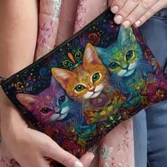 【新品】猫好きさん必見！ボヘミアン猫柄ポーチの画像