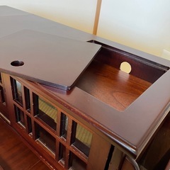 天然木　片バタテーブル付きポットワゴンの画像