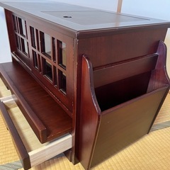 天然木　片バタテーブル付きポットワゴンの画像