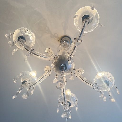 クリスタル製 5灯シャンデリア LEDシャンデリア電球6個付き