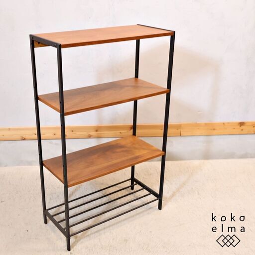 anthem(アンセム) インダストリアルな雰囲気のオープンシェルフです。天然木のナチュラル感にアイアンの無機質なフレームがアクセントのラックはブルックリンスタイルや西海岸スタイルなどにおススメ♪