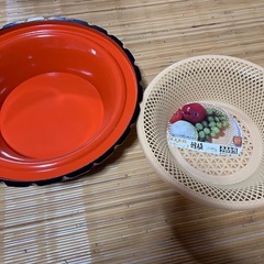【新品未使用】昭和レトロ💙果物の盛りザルとお盆プレートの２点セット