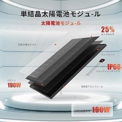 手渡し限定/名古屋市★新品/【2025年新型】ソーラーパネル 太陽光発電パネル 1枚 190W 24V N型単結晶 LECO技術 オールブラック 軽量 コンパクト設計の画像