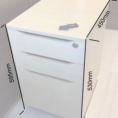 デスクワゴン　サイドチェスト　白　木目調の画像