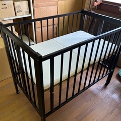 日本製 木製ベビーベッド ワンタッチハイベッド「クール」 折りた...
