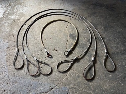 ワイヤーロープ　スリング 玉掛け 吊り具 アイ加工　4本セット　12mm（約3.6m×3本／約2.1m×1本）」
