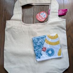 カルディ　2025福袋　トートバッグ　もへじ　手ぬぐいエコバッグの画像