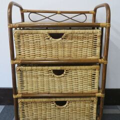 ラタンチェスト 3段 幅55×奥行36×高さ81cm 藤家具 引...