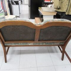 2人掛けソファ 幅116×奥行69×高さ81cm グリーン系 木製フレーム レトロ 2P 家具 長椅子 苫小牧西店の画像
