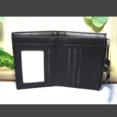 二つ折りメンズ 財布 コンパクト 軽量　小銭入れ　高級感＊新品（ブラック）の画像