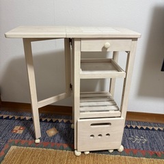 木製キッチンワゴン　折りたたみ式　キャスター付き　