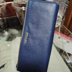 PRADA 青ブループラダ 長財布 サフィアーノレザー ロゴ金具...