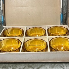 未使用品　琥珀色 八角形デザートボウル 6個セット