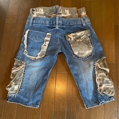twenty worksデニムジーンズショートハーフカーゴワークペインターパンツvintageウォッシュ加工ダメージヒゲエイジングの画像