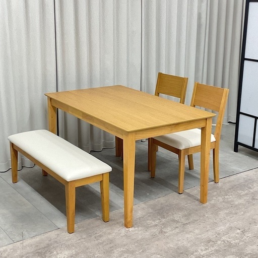 KE-8【新入荷　アウトレット品】ロッキー　ベンチダイニング4点セット　ナチュラル