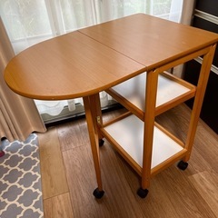 【受付終了美品】木製キッチンワゴンキャスター付き