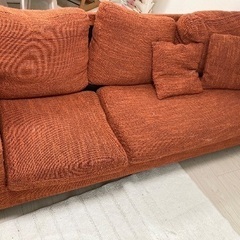 【0円譲渡】三人掛けソファ　布張　えんじ色
