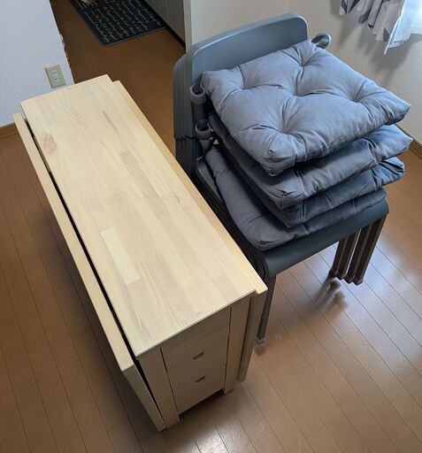 【引取限定】IKEA 伸長式ダイニングテーブル (NORDEN) & チェア4脚 (TEODORES) セット