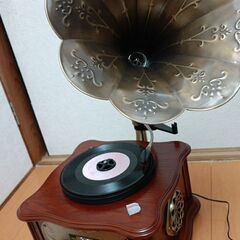【訳あり】 天然木材 蓄音機 純銅ホーン 
