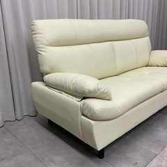 KE-13【新入荷　アウトレット品】本革　ハイバック　3シーターソファ　アイボリーの画像