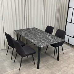 KE-14【新入荷　アウトレット品】ブラックストーン調　ダイニング5点セット　黒×グレーの画像