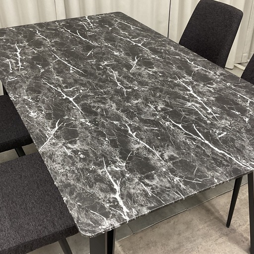 KE-14【新入荷　アウトレット品】ブラックストーン調　ダイニング5点セット　黒×グレー