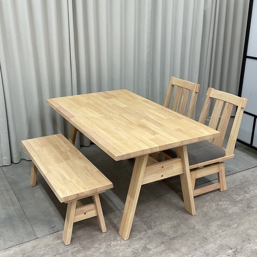 KE-15【新入荷　アウトレット品】ルミエ　ベンチダイニング4点セット　ナチュラル