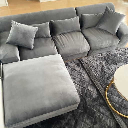 ベルベット調3人掛けカウチソファ ローソファ  LOWYA