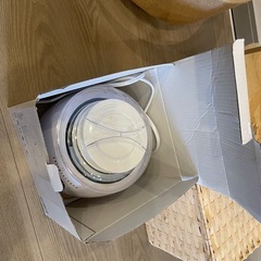 デスク、モニター、モニターアーム、シーリングランプの画像