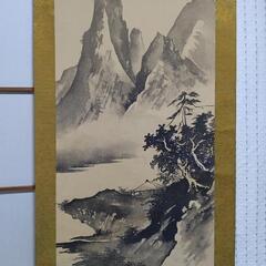 掛け軸 水墨画 掛け軸 山水画 風景画 骨董品の画像