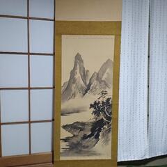 掛け軸 水墨画 掛け軸 山水画 風景画 骨董品の画像