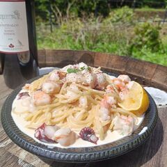 BBQの残りで贅沢パスタ☆