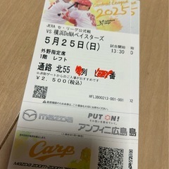 広島カープチケット5/25 10枚外野指定席
