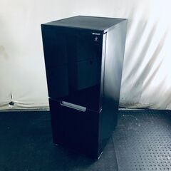ID:rg220579 シャープ SHARP 冷蔵庫 一人暮らし 中古 2022年製 2ドア 152L ピュアブラック ファン式 両方開き SJ-GD15H-B  【リユース品：状態C】【送料無料】【設置費用無料】