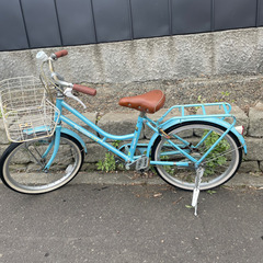 水色 子供用自転車20インチ 前バスケット付きの画像