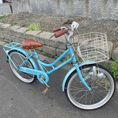 水色 子供用自転車20インチ 前バスケット付き