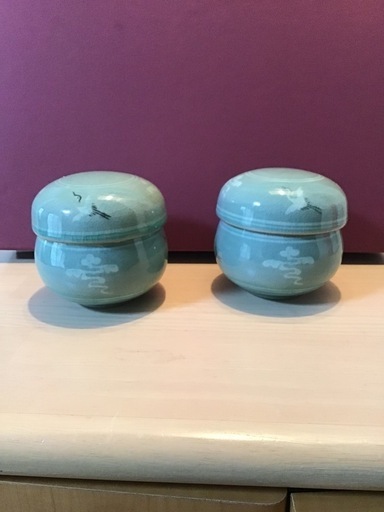 湯呑み　茶漉し蓋付き　高麗青磁　未使用　鶴絵付け　青磁湯呑み　　煎茶道具　茶道具 湯呑み茶漉し蓋付き高麗青磁未使用鶴絵付け青磁湯呑み煎茶道具