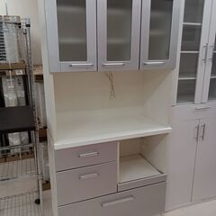 ★ジモティ割あり★  食器棚 シルバー×ホワイト W88.5×D42.5×H180.5 クリーニング済み TC8519の画像