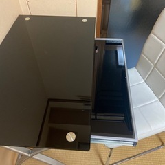 【椅子付き】仕事用デスク　黒　ガラス天板　
