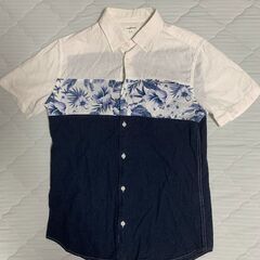 BACK&FORTH 半袖切替シャツ L 花柄×ネイビー 夏の爽やかコーデに♪の画像