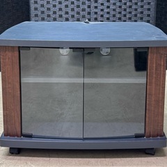 ①シンプルテレビ台（木製/ガラス扉/キャスター付）の画像