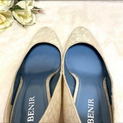 BENIR ベニル ウェディングシューズ　レース　ヒール 37  23.5cm　の画像