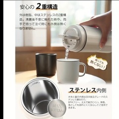 【新品未使用】① 電気式カップ携帯用ケトル 小型400ml 100V 300W低消費 電子レンジ対応 早温速冷 防漏ステンレスダブル構造 コーヒー・紅茶用 旅行車宿泊用の画像