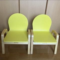 カトージ　ベビー椅子　２脚　ローチェア　豆椅子　木製　イエロー